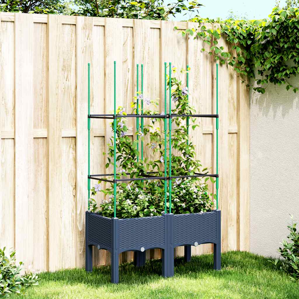 Vrtna sadilica s rešetkom plava siva 80 x 40 x 142,5 cm PP