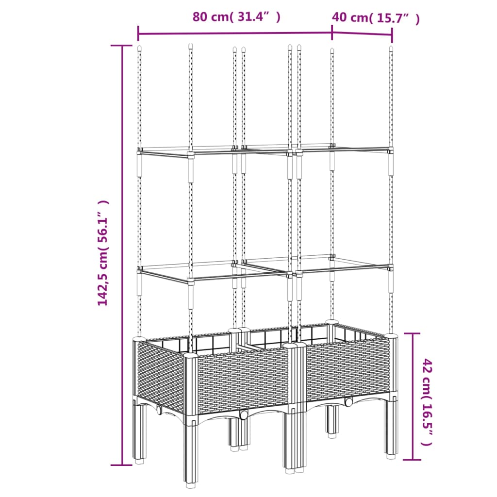 Vrtna sadilica s rešetkom smeđa 80 x 40 x 142,5 cm PP