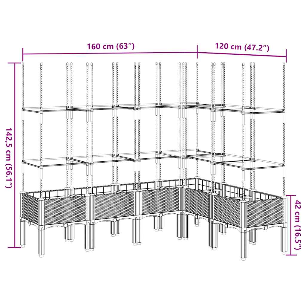 Vrtna sadilica s rešetkom crna 160 x 120 x 142,5 cm PP