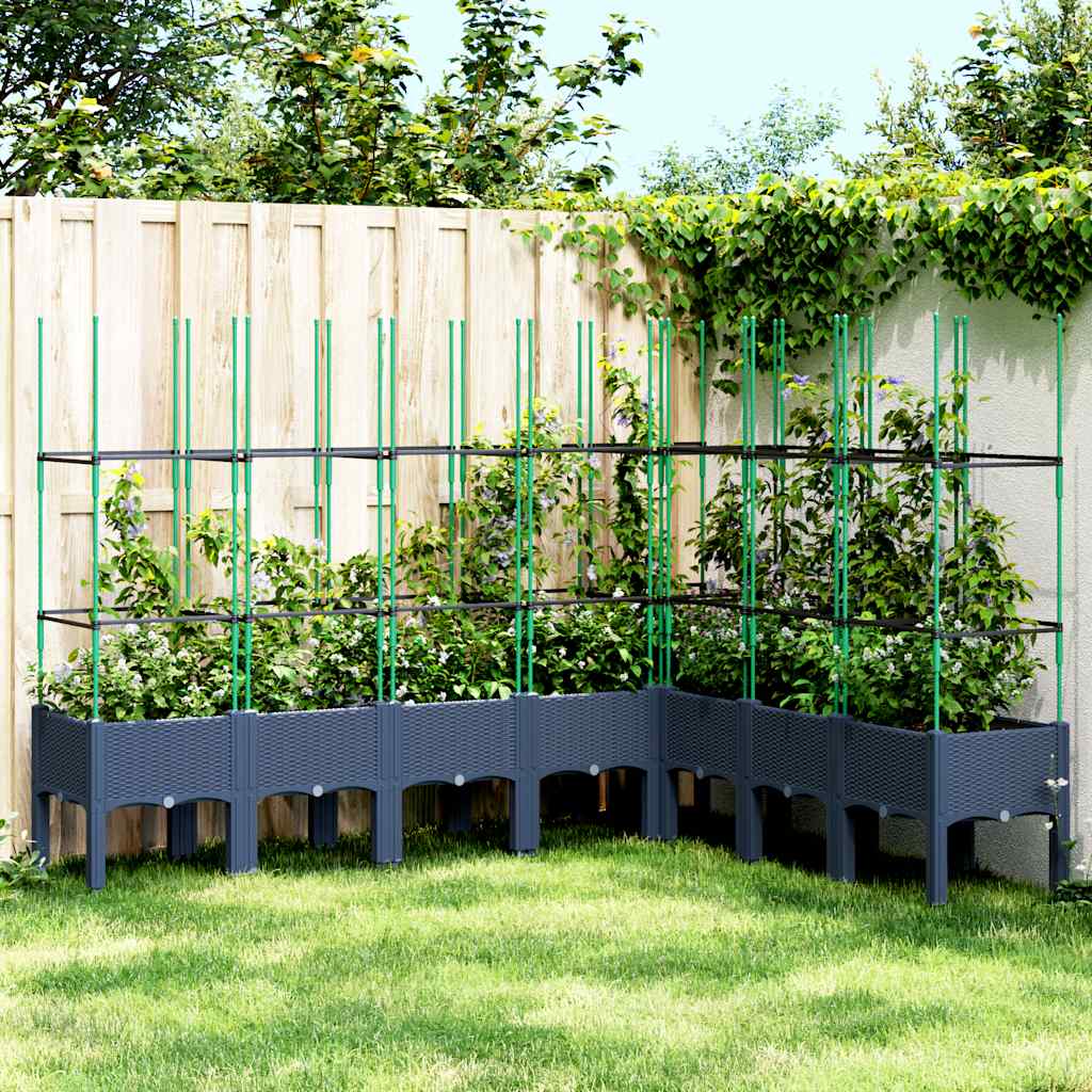 Vrtna sadilica s rešetkom plava siva 200 x 160 x 142,5 cm PP