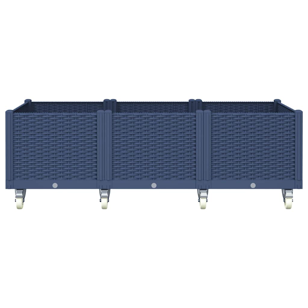 Vrtna sadilica s kotačima plava siva 150x80x54 cm PP