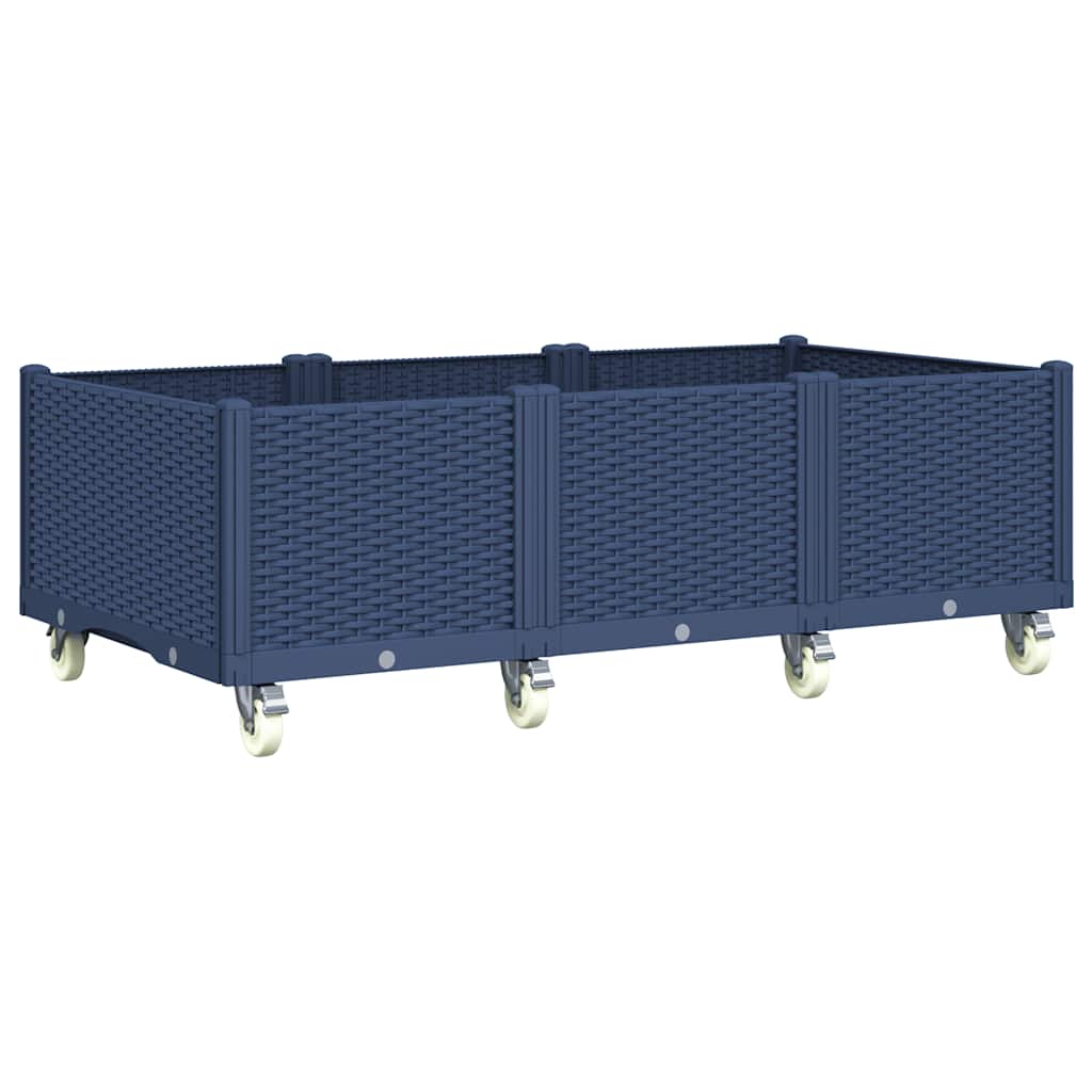 Vrtna sadilica s kotačima plava siva 150x80x54 cm PP