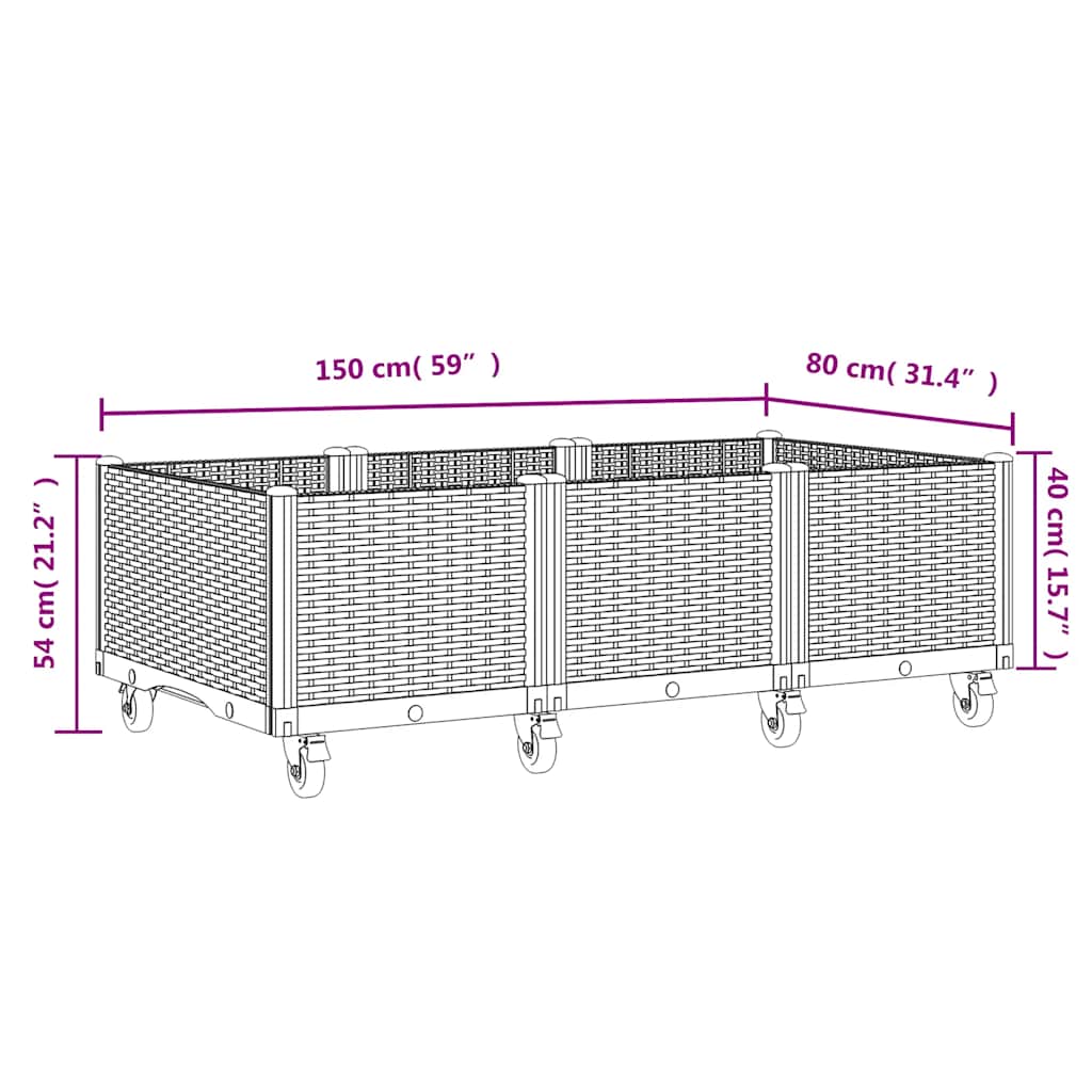 Vrtna sadilica s kotačima plava siva 150x80x54 cm PP