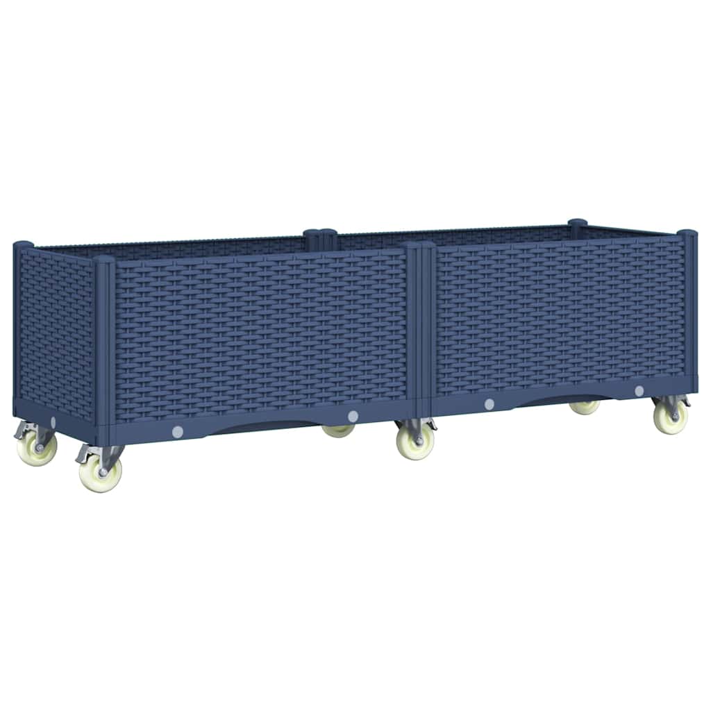 Vrtna sadilica s kotačima plava siva 160x50x54 cm PP