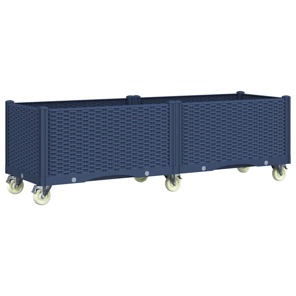 Vrtna sadilica s kotačima plava siva 160x50x54 cm PP