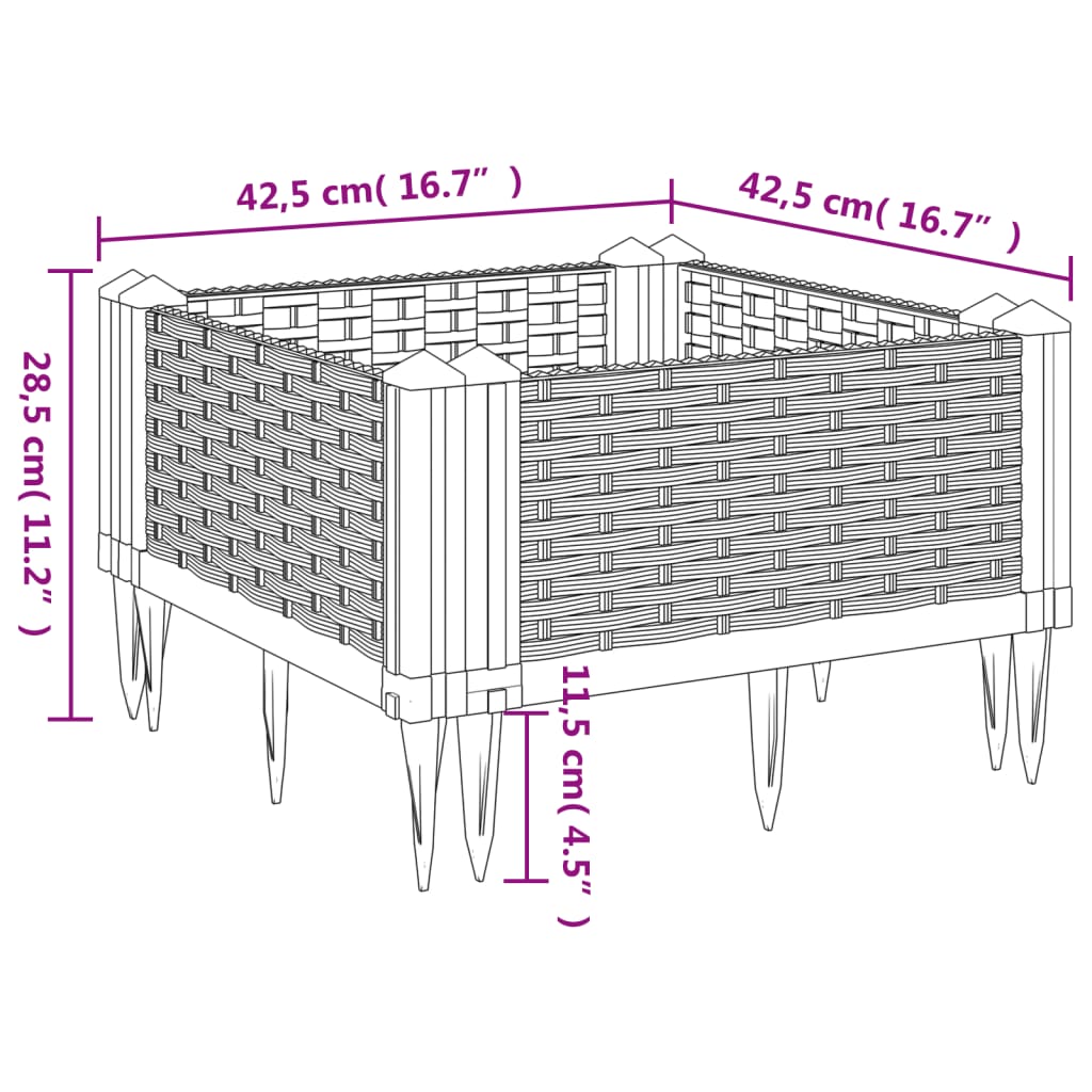 Vrtna sadilica s klinovima svjetlosiva 42,5 x 42,5 x 28,5 cm PP