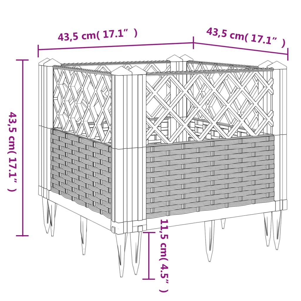 Vrtna sadilica s klinovima siva 43,5x43,5x43,5 cm PP