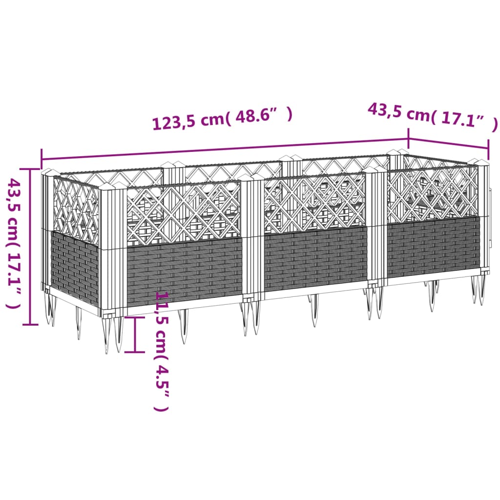 Vrtna sadilica s klinovima smeđa 123,5x43,5x43,5 cm PP