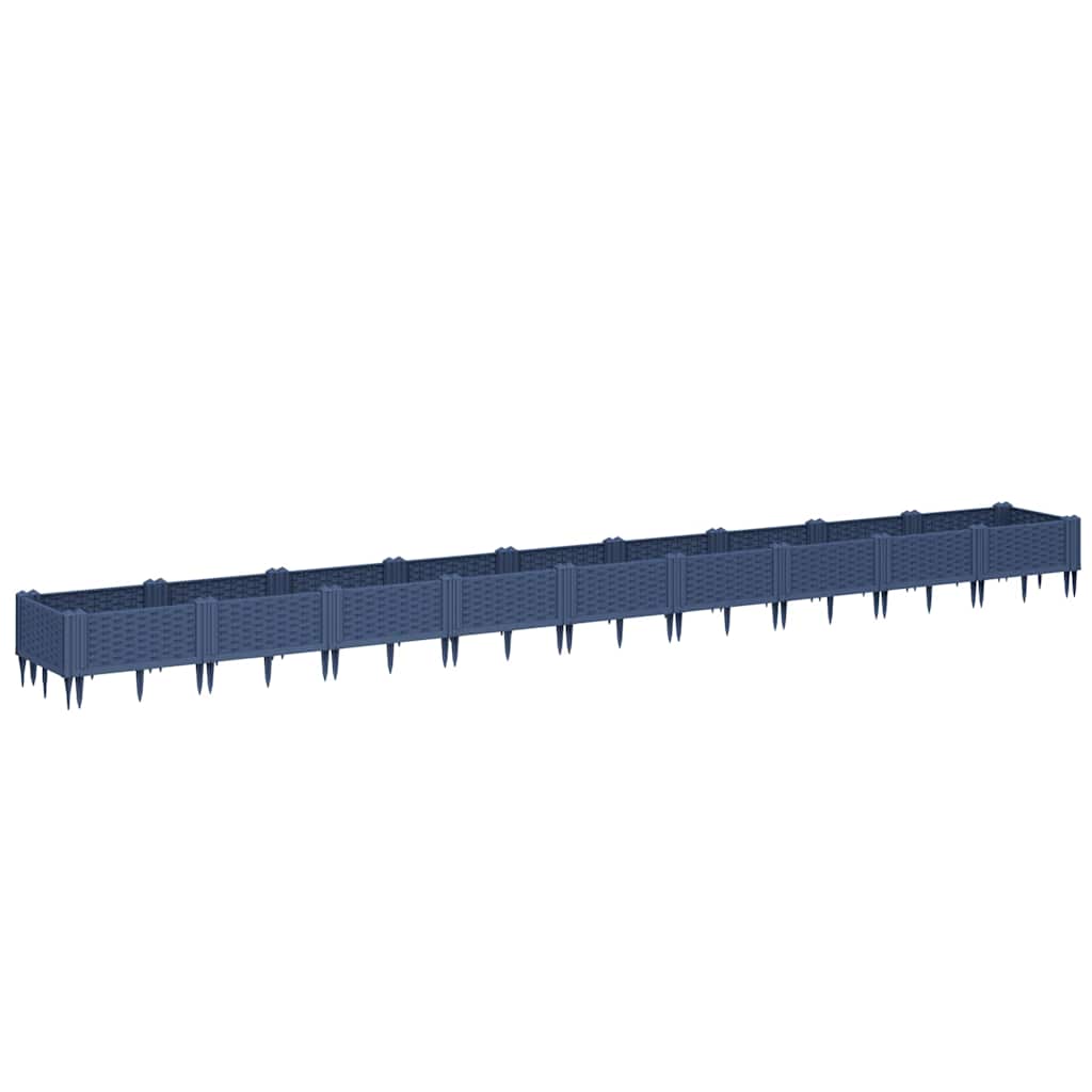 Vrtna sadilica s klinovima plava siva 362,5x42,5x28,5 cm PP