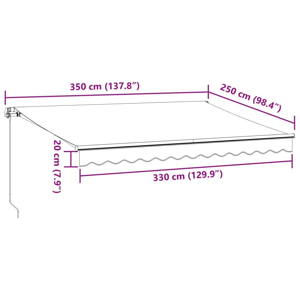 Tenda na ručno uvlačenje s LED bordo 350 x 250 cm