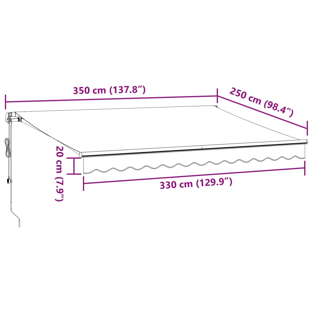 Tenda na automatsko uvlačenje s LED bordo 350x250 cm