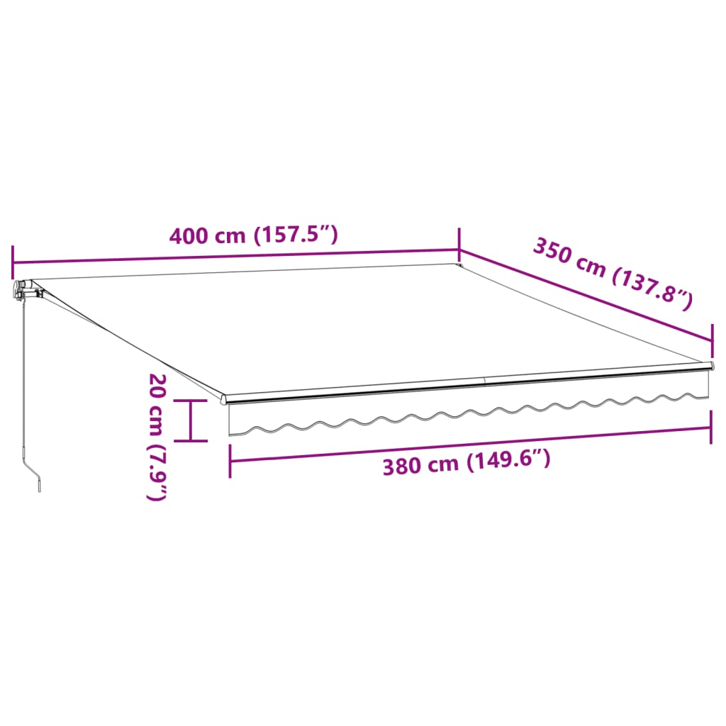 Tenda na ručno uvlačenje s LED bordo 400 x 350 cm