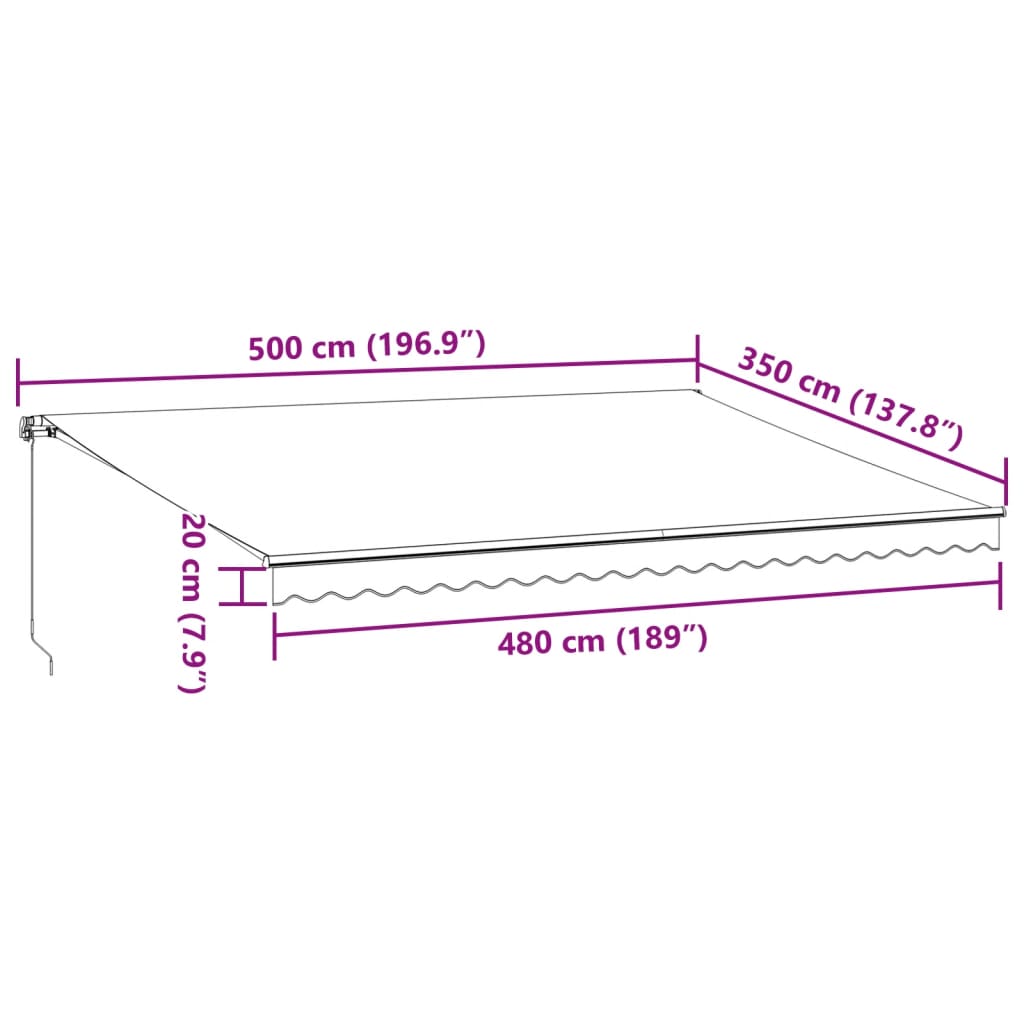 Tenda na ručno uvlačenje s LED bordo 500 x 350 cm