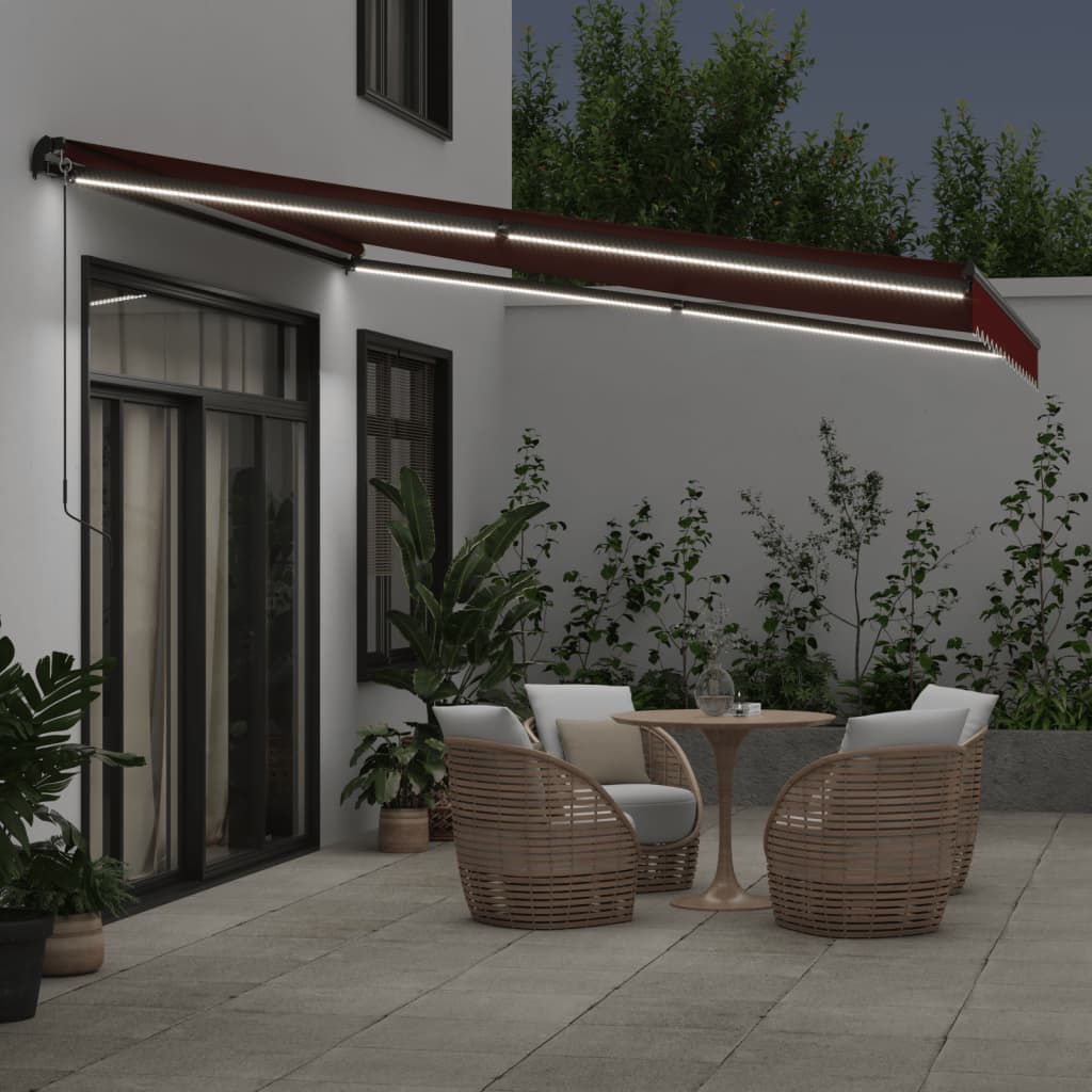 Tenda na ručno uvlačenje s LED svjetlima bordo 400 x 350 cm