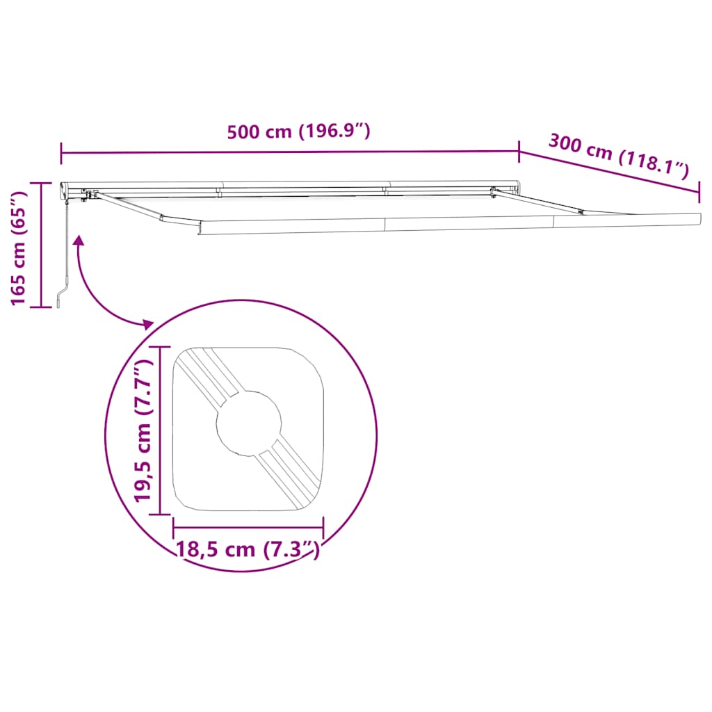 Tenda na ručno uvlačenje bordo 500 x 300 cm