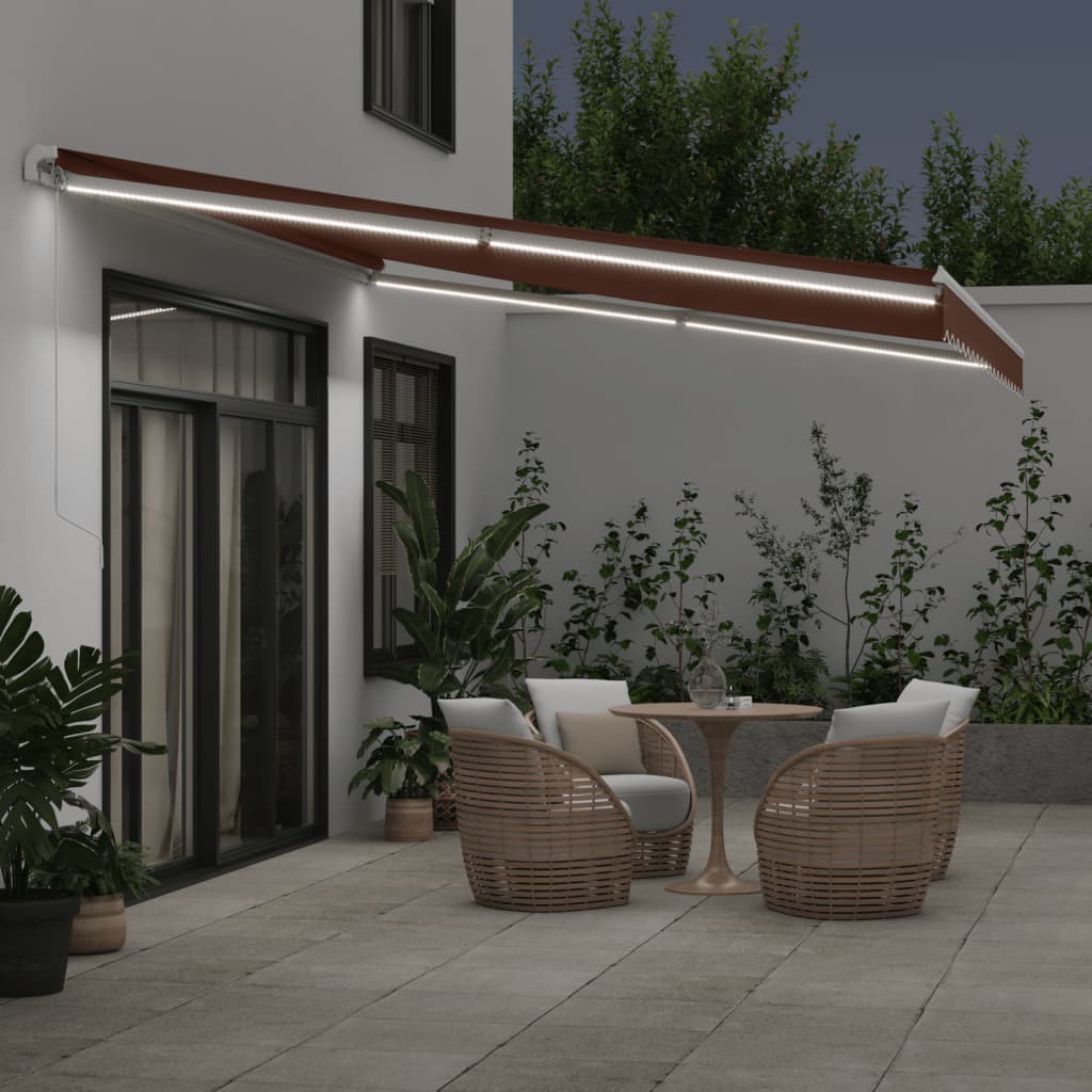 Tenda na ručno uvlačenje s LED smeđa 450 x 350 cm