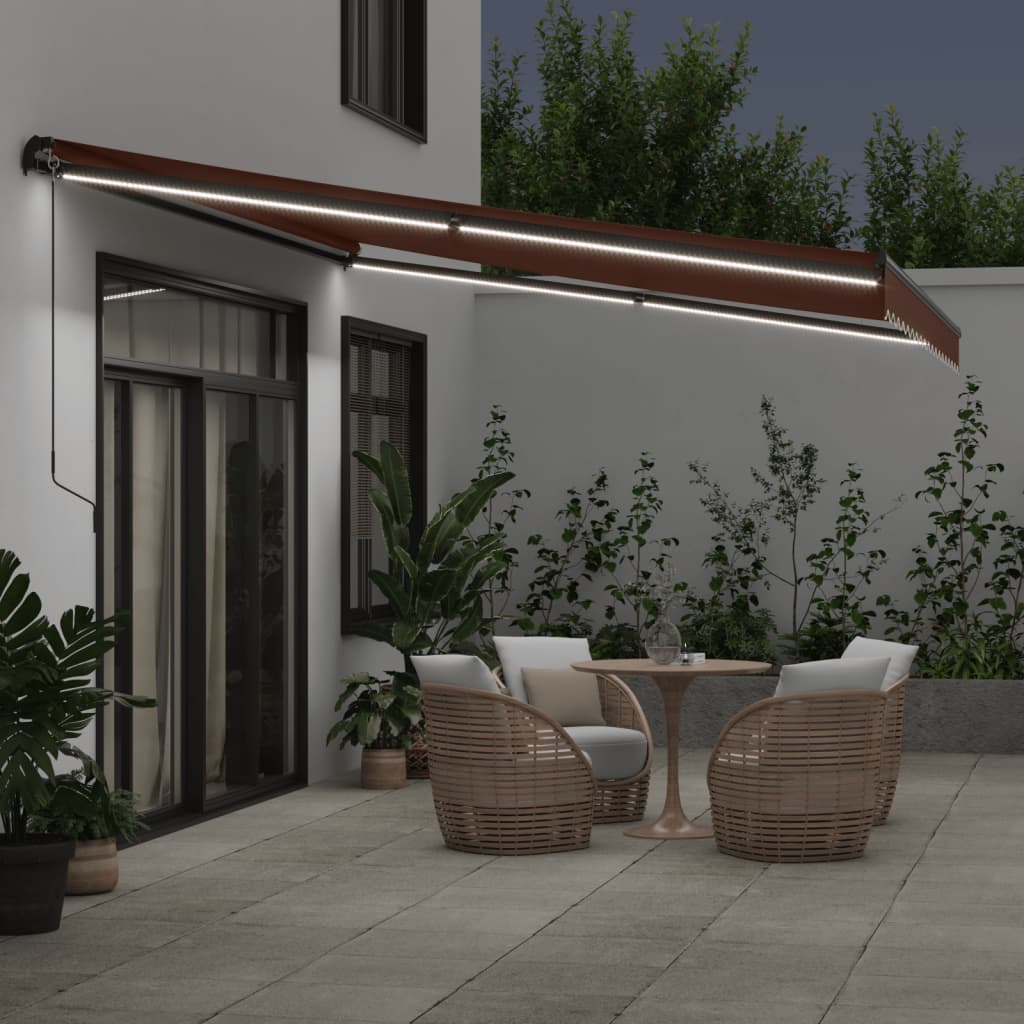 Tenda na ručno uvlačenje s LED svjetlima smeđa 450 x 350 cm