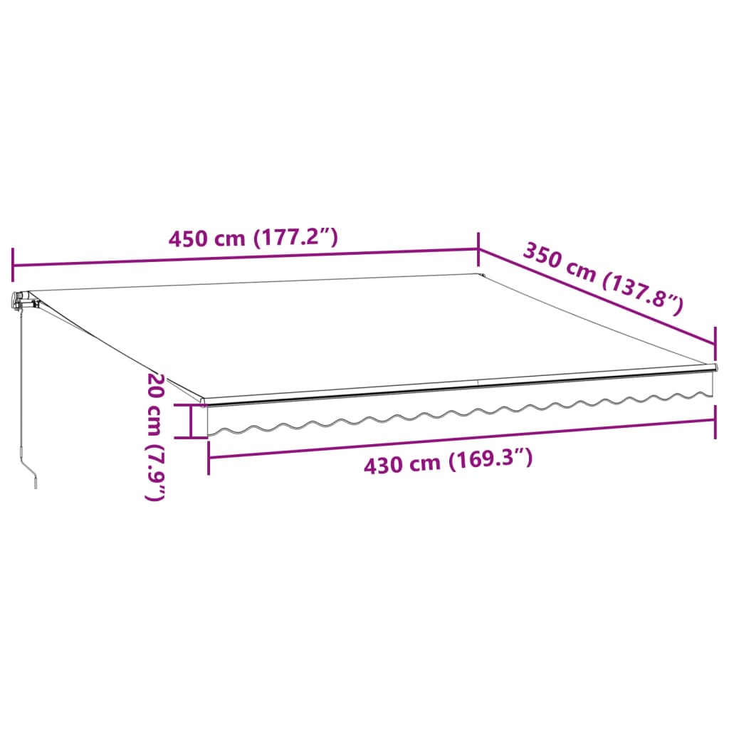 Tenda na ručno uvlačenje s LED svjetlima smeđa 450 x 350 cm