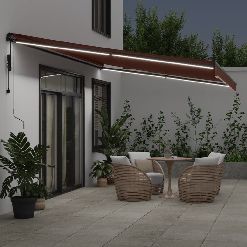 Tenda na automatsko uvlačenje s LED svjetlima smeđa 500x350 cm