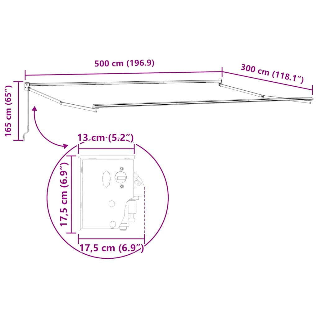 Tenda na ručno uvlačenje smeđa 500 x 300 cm