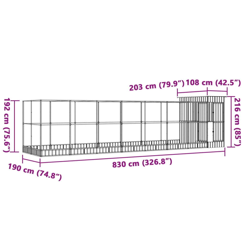 Kavez za ptice s produžetkom srebrni 830x203x216 cm čelični