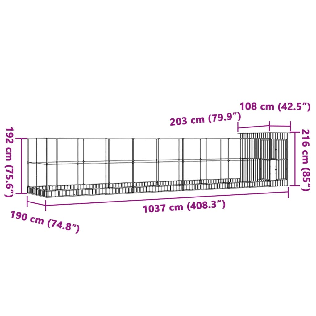 Kavez za ptice s produžetkom srebrni 1037x203x216 cm čelični