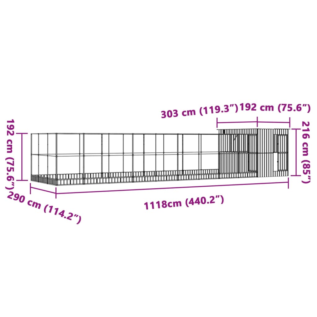 Kavez za ptice s produžetkom srebrni 1118x303x216 cm čelični