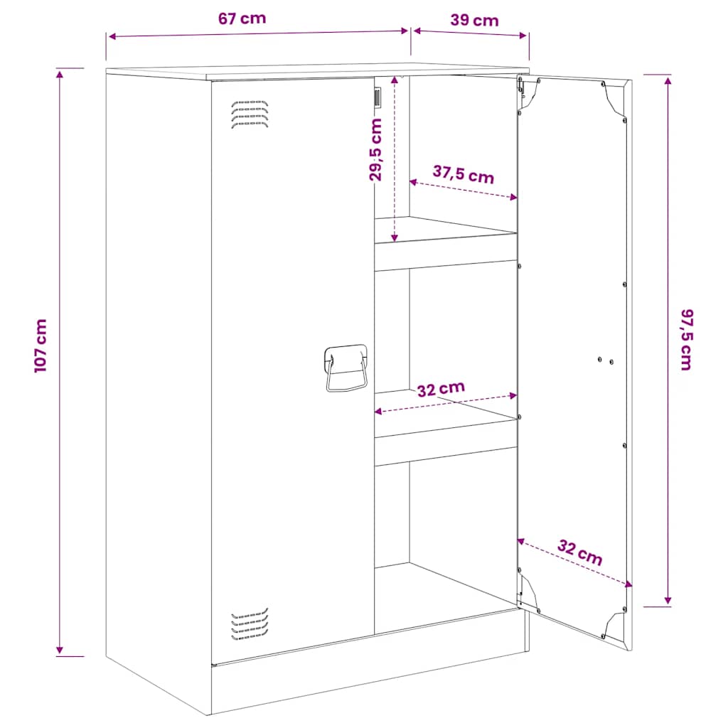 Komoda boja senfa 67 x 39 x 107 cm čelični