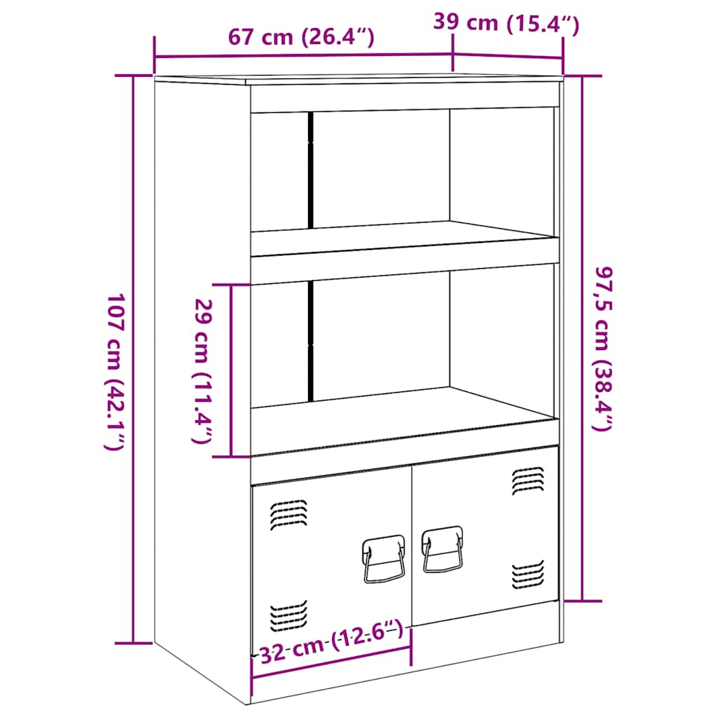 Komoda boja senfa 67 x 39 x 107 cm čelični