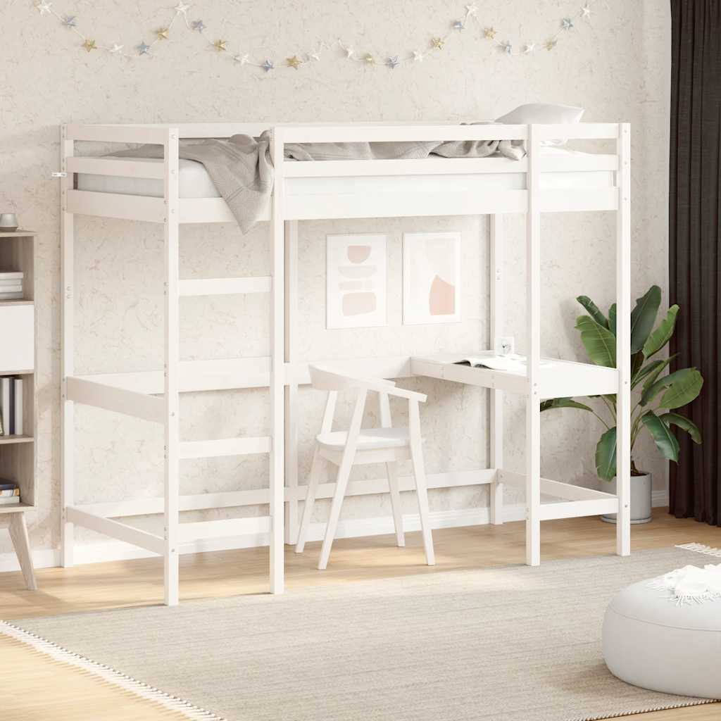 Krevet na kat s radnim stolom bijeli 90x190 cm od borovine