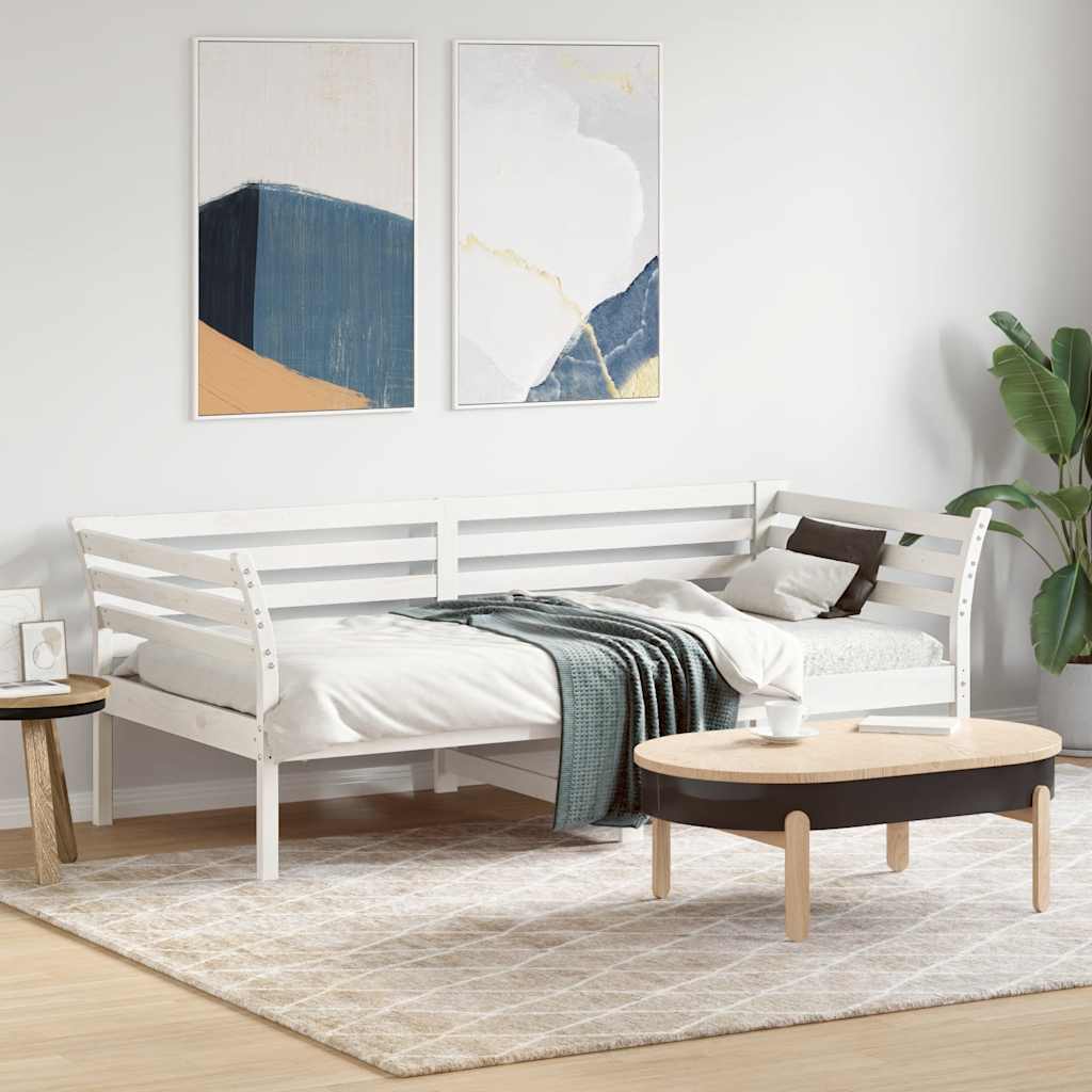 Dnevni krevet bez madraca bijeli 75x190 cm od masivne borovine