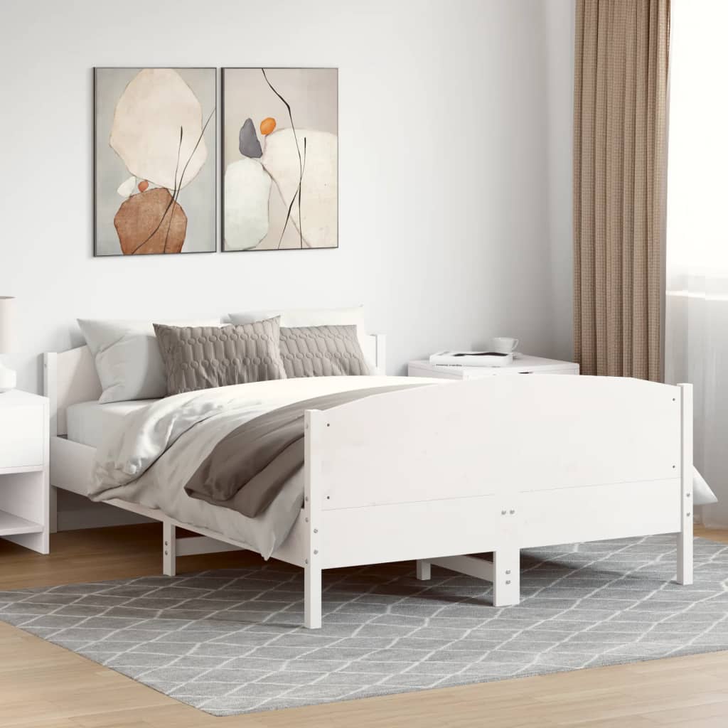 Okvir kreveta bez madraca bijeli 140 x 190 cm masivna borovina