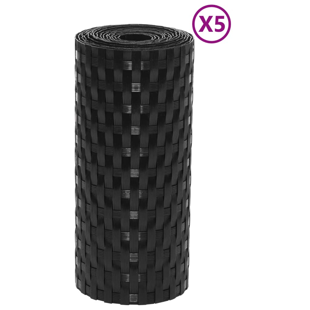 Balkonski zasloni 5 kom crni 255 x 19 cm od poliratana
