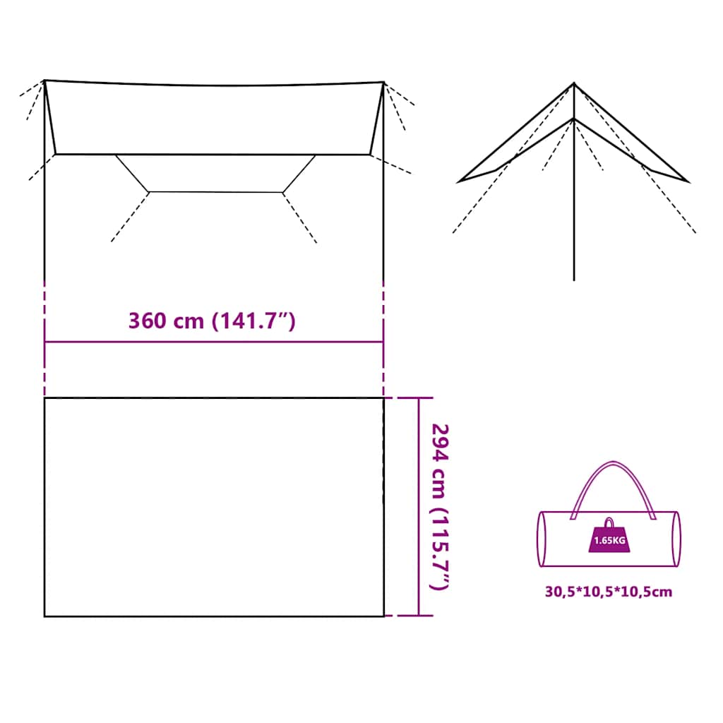 Cerada za kampiranje zelena 360 x 294 cm vodootporna