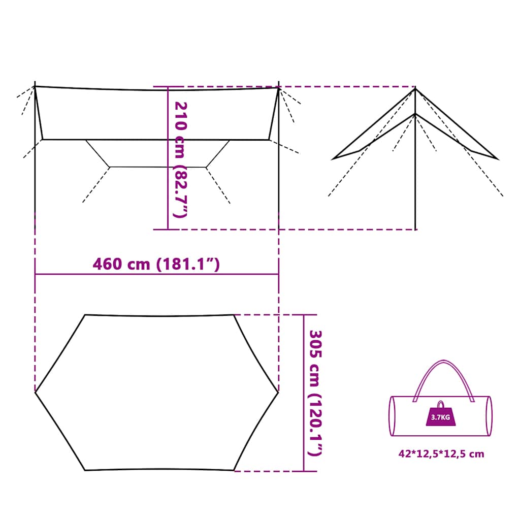 Cerada za kampiranje plava 460 x 305 x 210 cm vodootporna