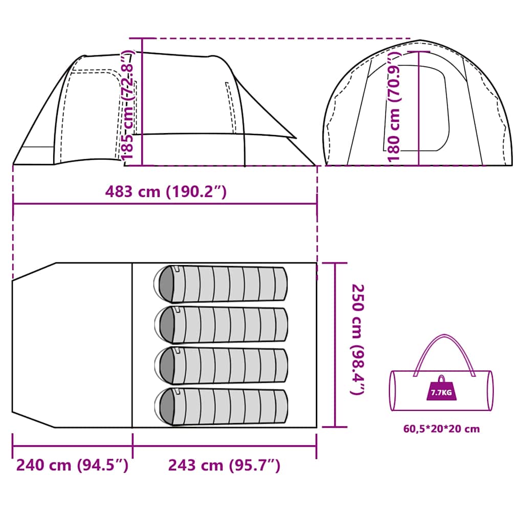 Tunelski šator za kampiranje za 4 osobe plavi vodootporni