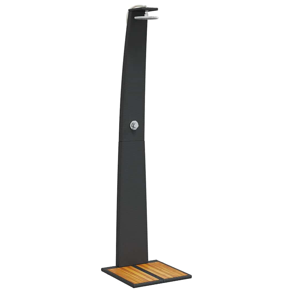 Vanjski tuš crni 55x60x224 cm od poliratana i bagremovog drva