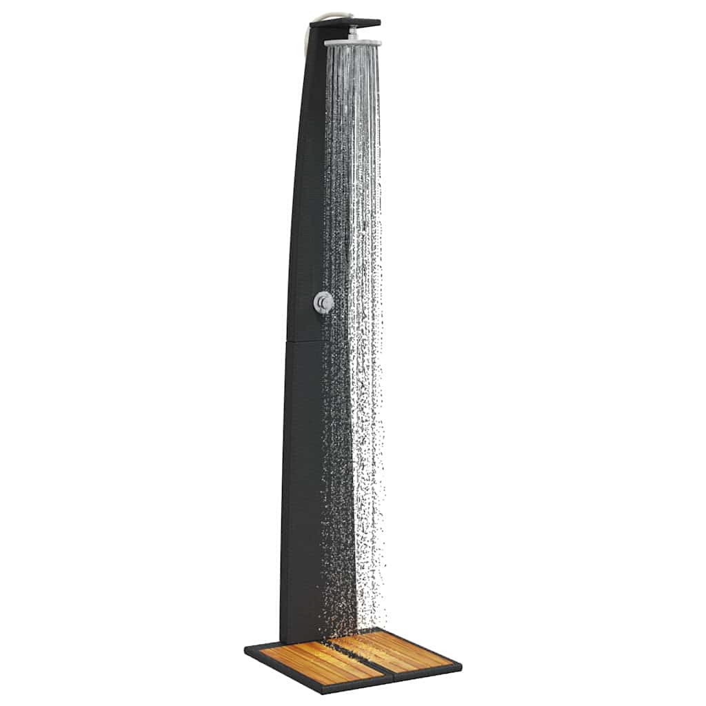 Vanjski tuš crni 55x60x224 cm od poliratana i bagremovog drva