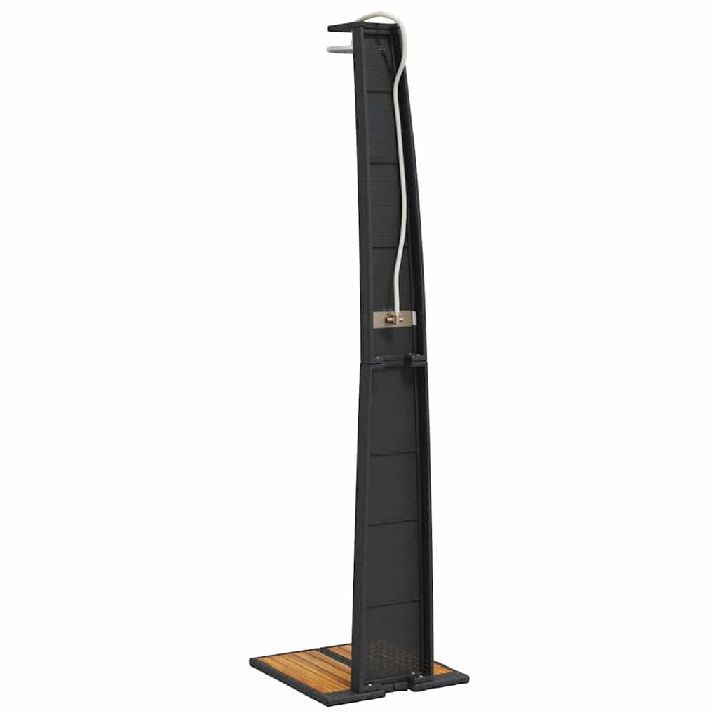Vanjski tuš crni 55x60x224 cm od poliratana i bagremovog drva