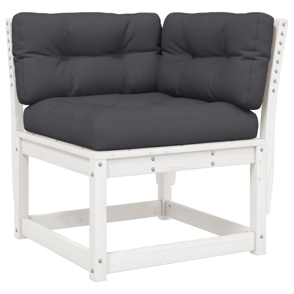 Kutna vrtna sofa s jastucima bijela 73 x 73 x 78 cm od borovine