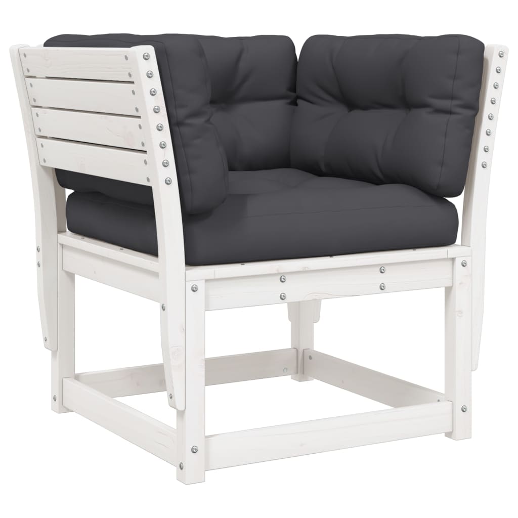 Vrtna sofa s naslonima za ruke i jastucima bijela od borovine