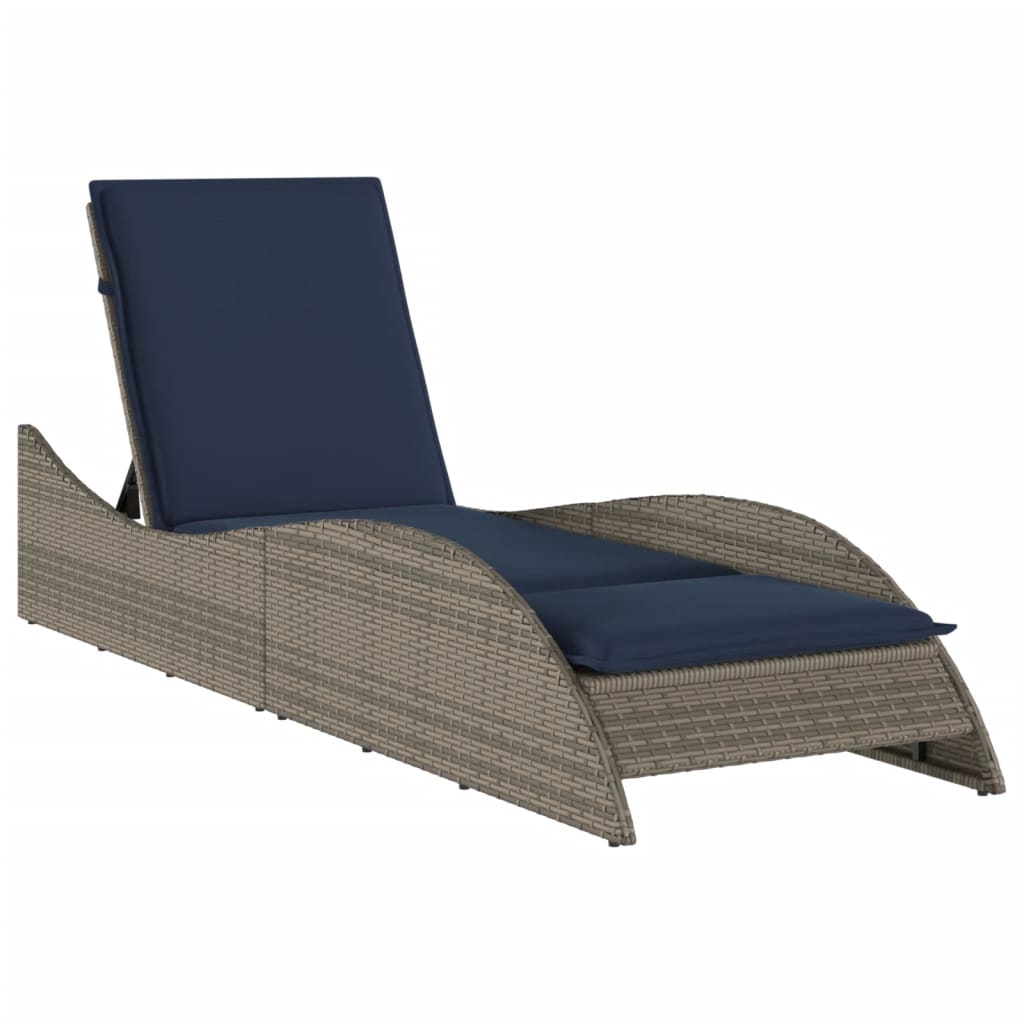 Ležaljka s jastukom siva 60x205x73 cm poli ratan