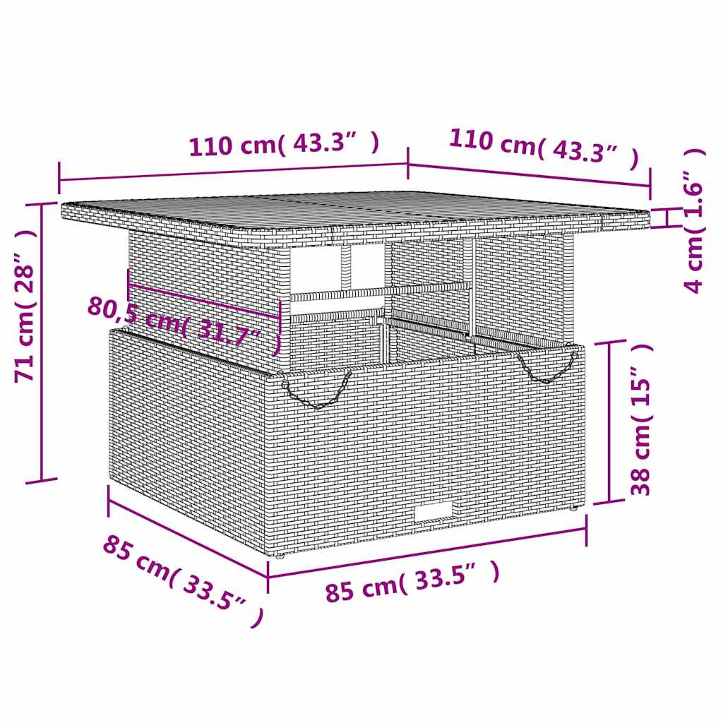 Vrtni stol sivi 110 x 110 x 71 cm poliratan i bagremovo drvo