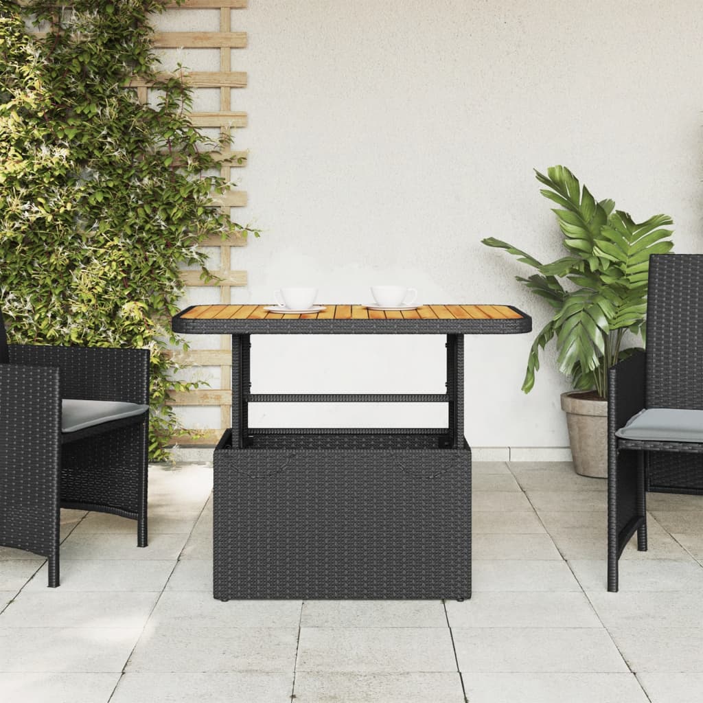 Vrtni stol crni 90 x 55 x 71 cm od poliratana i bagremovog drva