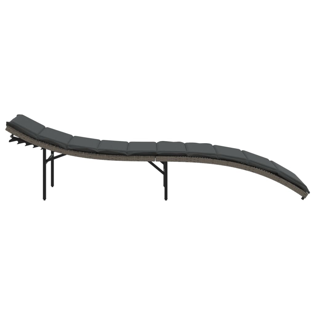 Ležaljka za sunčanje s jastukom siva 55 x 199 x 50 cm poliratan