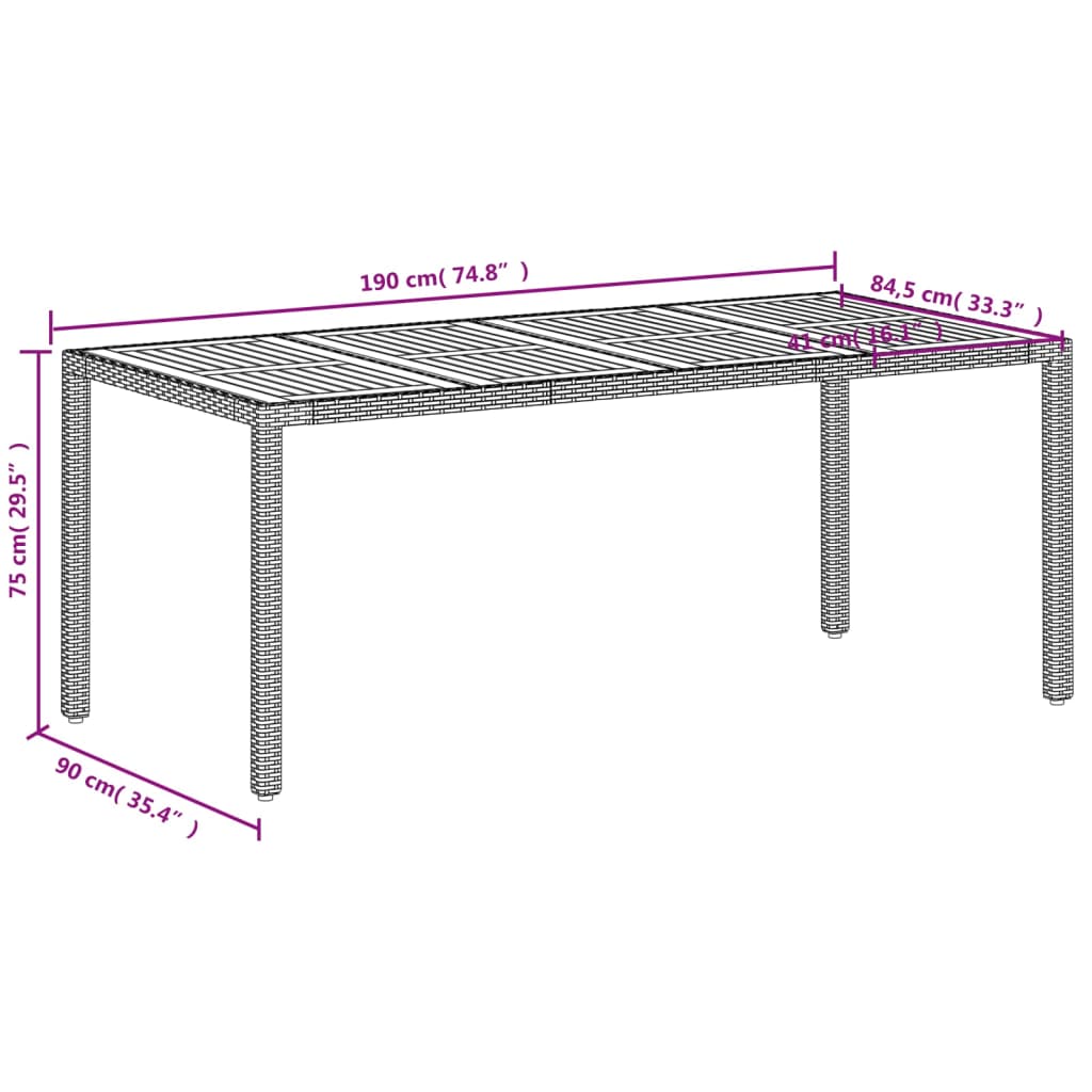 Vrtni stol bež 190 x 90 x 75 cm poliratan i bagremovo drvo