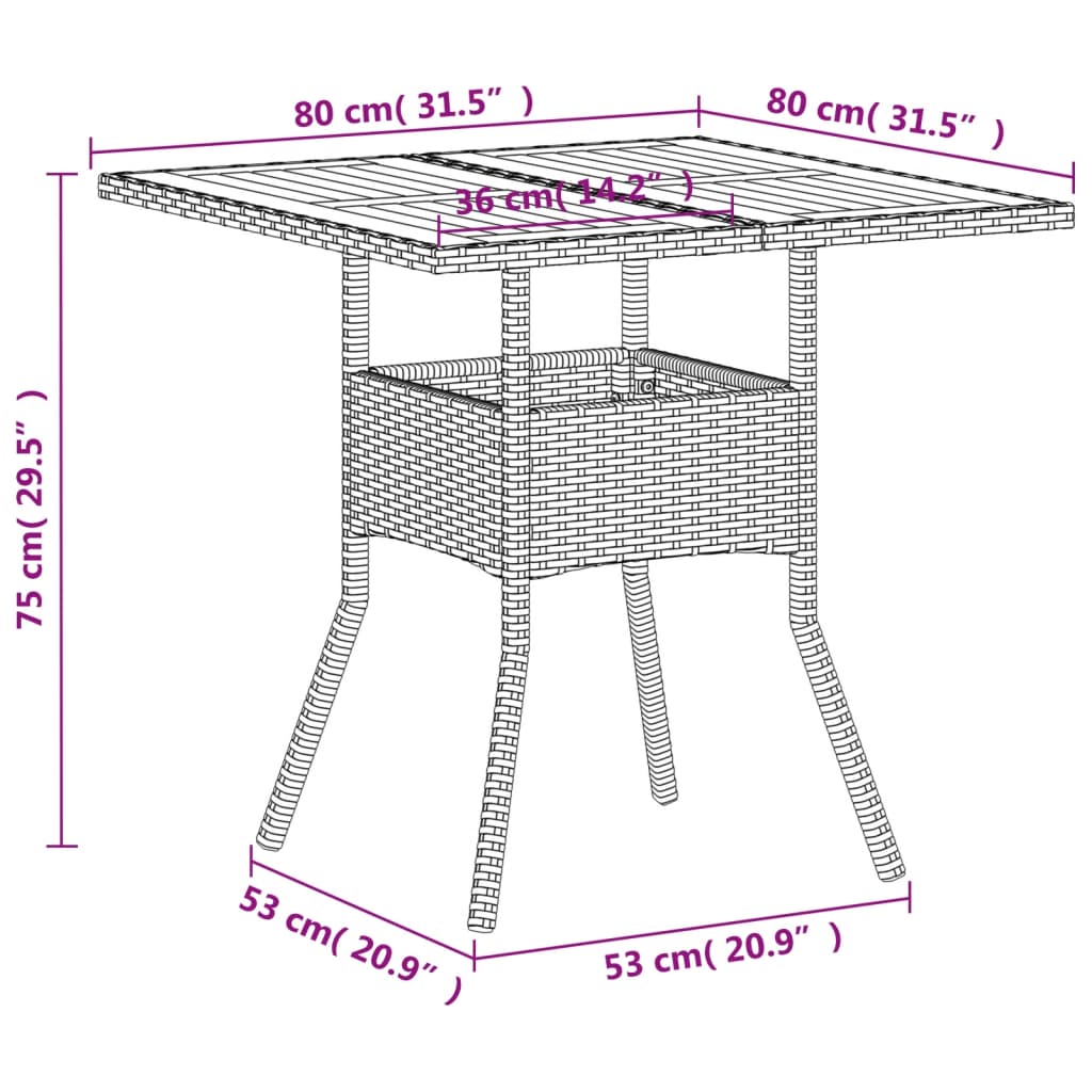 Vrtni stol bež 80 x 80 x 75 cm od poliratana i drva bagrema