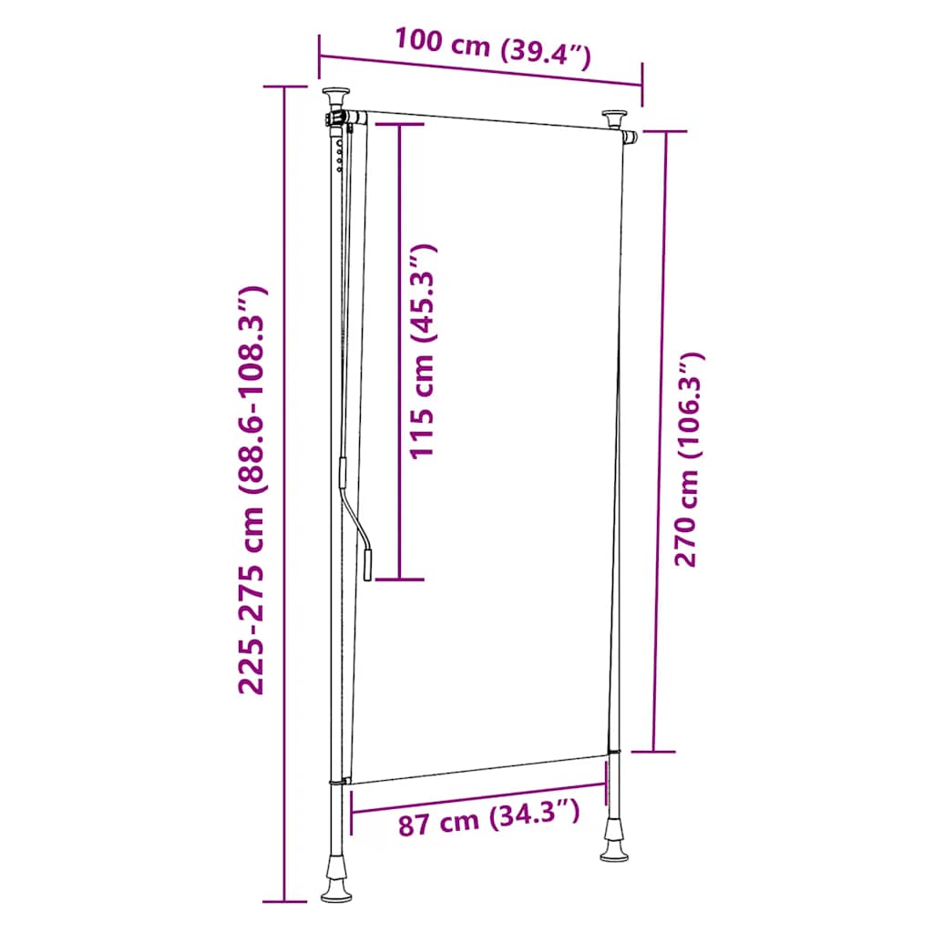 Vanjska roleta plavo-bijela 100 x 270 cm od tkanine i čelika
