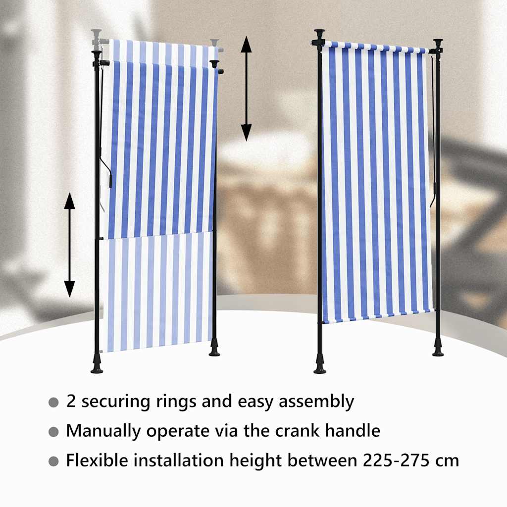 Vanjska roleta plavo-bijela 100 x 270 cm od tkanine i čelika