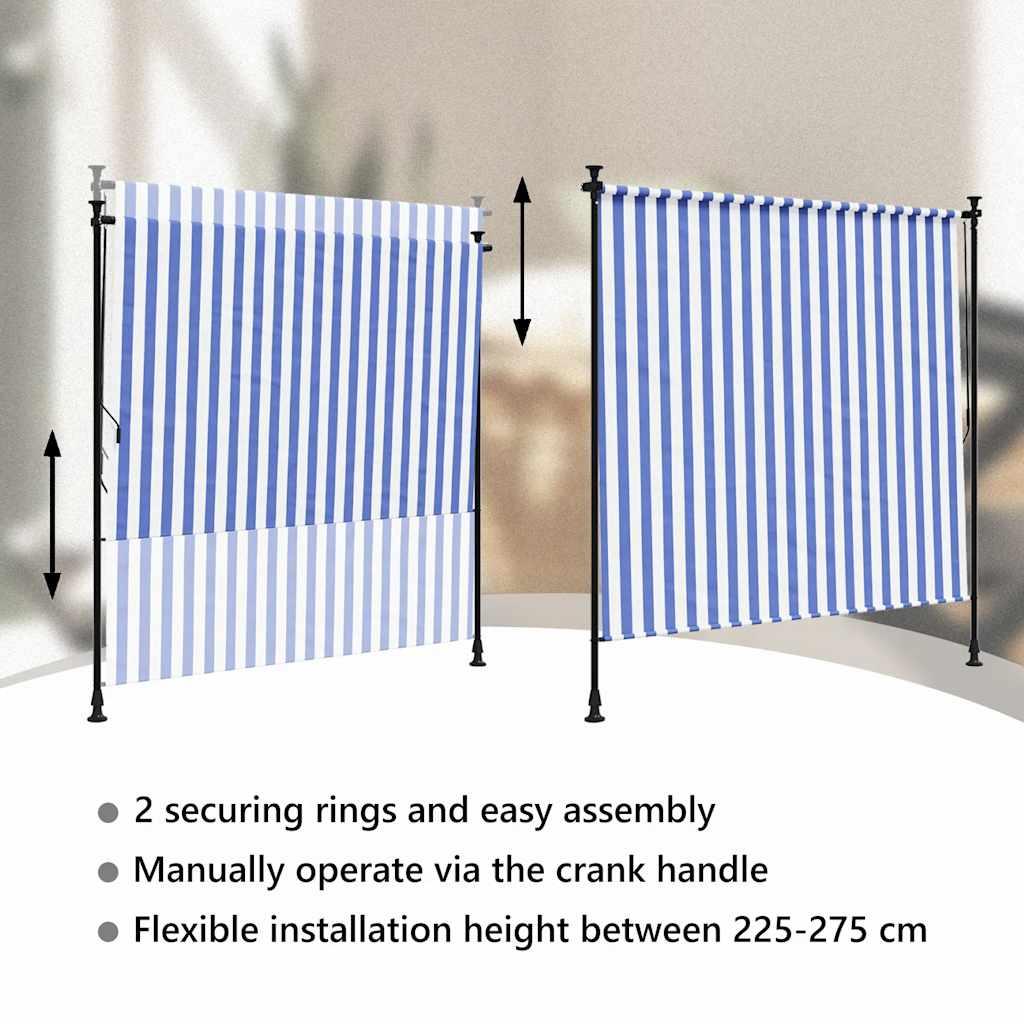 Vanjska roleta plavo-bijela 150 x 270 cm od tkanine i čelika